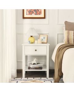 Bedside Table with Drawer and Storage Shelf