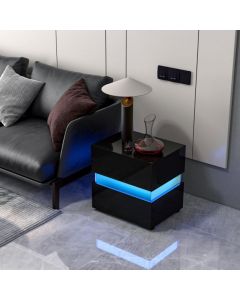 Bedside Table LED Nightstand with 2 Drawers