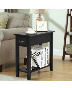2-Tier Bedside Table with Drawer and Storage Shelf