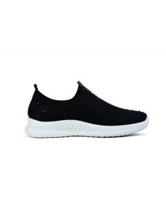 L20-33 Diamante Studded Textured Lace Sports Fashion Trainer BLACK UK 6