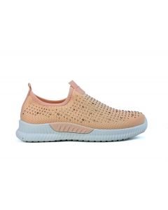 L20-33 Diamante Studded Textured Lace Sports Fashion Trainer PINK UK 4
