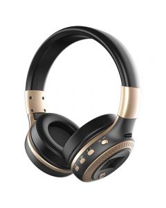 Wireless Bluetooth Headphones Noise Cancelling Over-Ear Stereo Earphones LCD Display - Gold