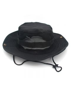 Breathable Sun Hat Bucket Cargo Safari Bush Boonie Summer Fishing Hat for Outdoor Camping - Black