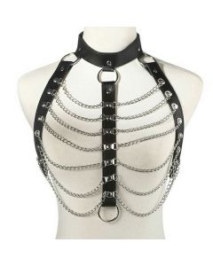 Women Leather Body Harness Waist Belt Gothic Bra Bondage Chain Top Chest Strap