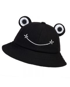 Cute Frog Bucket Hat Cotton Fisherman Sun Protector Cap - Black