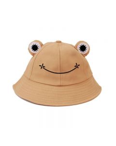 Cute Frog Bucket Hat Cotton Fisherman Sun Protector Cap - Khaki