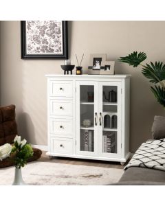 Buffet Sideboard with Glass Doors 4 Drawers and Adjustable Shelf