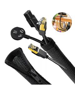 120cm Cable Tidy Zip Sleeve for PC/TV Wire Management Organisers Cable Cover Protector - Black