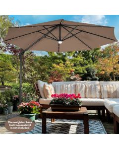 10 Feet Cantilever Solar Umbrella 28LED Lighted Patio Offset Tilt 360° for Outdoor