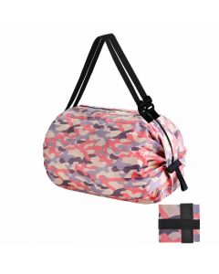 Foldable Shopping Bag One-shoulder Bag Portable Storage Canvas Bag for Travel - Camouflage Pink