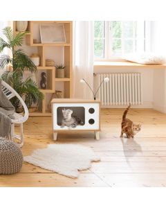 Cat's Condo with Scratching Board Removable Cushion & Toy Balls