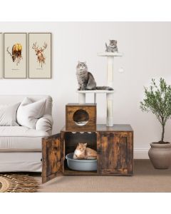 Cat Litter Box Enclosure with Cat Tree and Kitty Condo