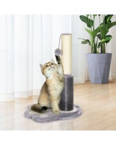 2-in-1 Cat Scratching Post with Message Brush and Dangling Ball