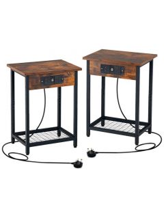 Nightstand Set of 2 with Charging Station and Open Shelf