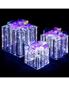 Set of 3 Iridescent Christmas Gift Box Decorations for Indoor Outdoor