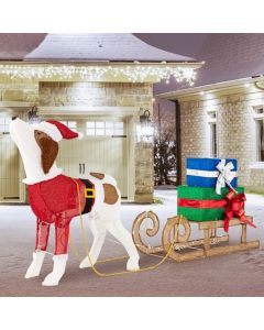 Pre-lit Lighted Christmas Dog Sleigh Gift Boxes Combo Decoration