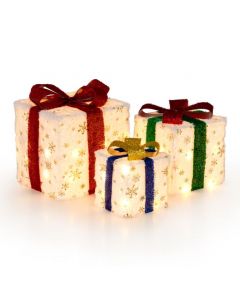 Christmas Lighted Gift Boxes Set of 3 with 48 Bright Warm Lights