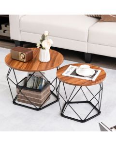 2 Pcs Coffee Tables Set with Pentagonal Base for Living Room