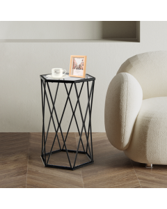Compact Coffee Table with Tempered Glass Top and Metal Frame