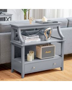 3-Tier X-Shaped Console Table with Drawer and Open Storage Shelves