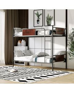 Convertible Metal Bunk Bed Frame with Ladder and Safety Guardrail