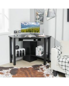 Corner Computer Desk with Keyboard Tray and 2 Open Storage Shelves