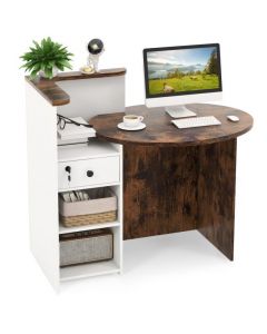 Corner Front Reception Counter Desk with Lockable Drawer