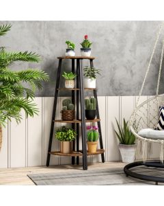 4-Tier Corner Ladder Shelf with Heavy-duty Metal Frame and Anti-toppling Device