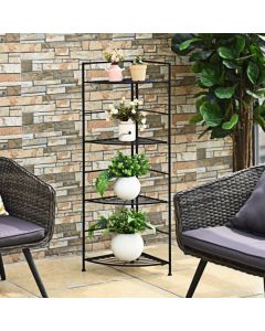 4 Tier Folding Corner Plant Stand with Reinforced Baffles for Living Room