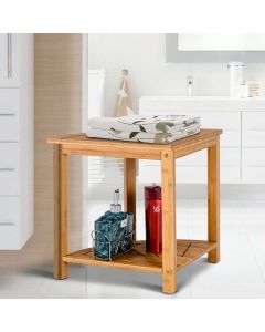 2-Tier Bamboo Shower Bench with Storage Shelf for Bathroom Organization
