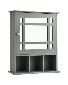 Bathroom Wooden Wall Storage Organiser with Mirror