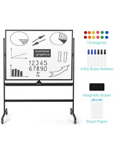 90 x 120 CM Mobile Magnetic Double-Sized Reversible Whiteboard
