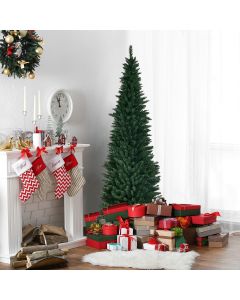 8ft / 2.4m Artificial Pencil Slim Christmas Tree with Metal Stand