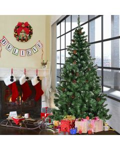 7ft Artificial Christmas Tree with Snow and Pine Cones