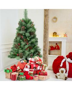 4 Feet Snow Flocked Artificial Christmas Tree with Red Berries