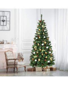 7ft Christmas Hinged Tree with Mixed Pine Needles Cones and Metal Stand