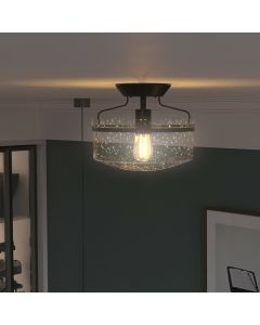 Retro Styled Ceiling Lamp with Seeded Glass Shade (E27 Bulb)
