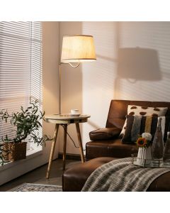 Wooden Side Table and Floor Lamp with Integral USB