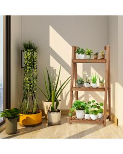 3 Tier Folding Wooden Flower Plant Pot Shelf Display