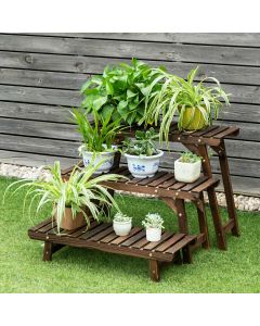 3 Tier Ladder Step Flower Pot Display Shelf In/Outdoor Natural