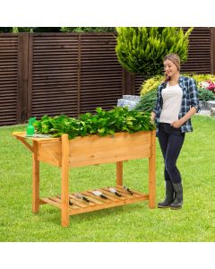 8 Grids Wooden Raised Garden with Folding Lateral Shelf