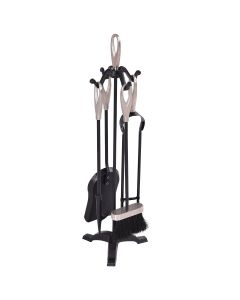 5 PCS Fire Companion Set Black Fireside Fireplace Tools