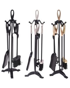 5 Piece High Quality Fire Companion Set Iron Fireplace Fireside Tools Brush Black/Silver/Gold-Golden