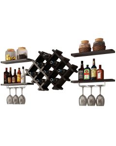 Floating Wall Mounted Wine Rack with Four Separate Shelves 2 with Glass Storage