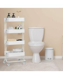 White 4-Tier Rolling Utility Trolley with Lockable Wheels