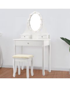 LED Dressing Table Set with Cushioned Stool