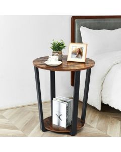 Industrial 2-Tier Metal Round End Table with Shelf