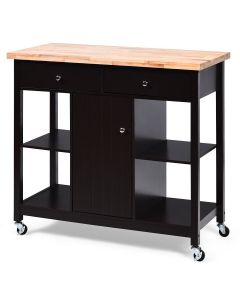 Utility Wooden Movable Kitchen Cart with Storage Shelves and Drawers