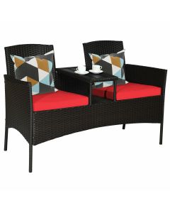 Outdoor 2-Seater Cushioned Rattan Chair with Middle Tea Table
