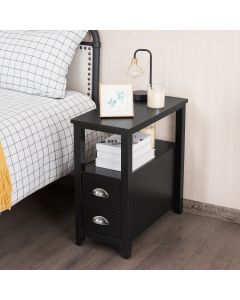 Retro Side Table Nightstand with 2 Drawers Stroage